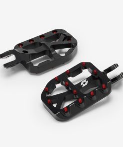 Full-E Charged Black Foot Pegs with 7075 Red Anodized Pins